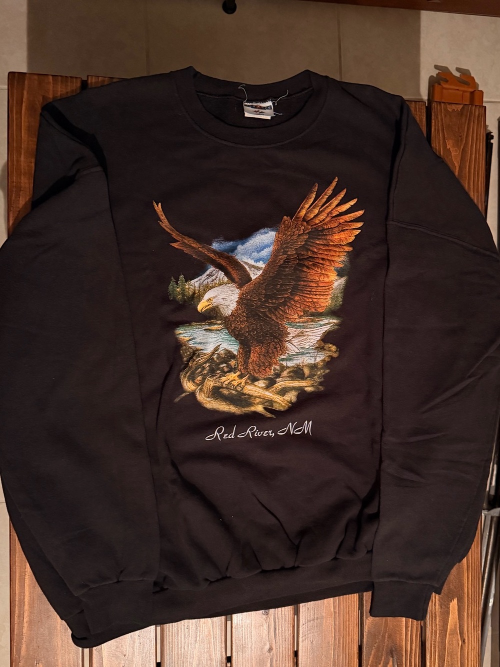 Black Jerzees Eagle Graphic Crewneck Sweater - Red River NM